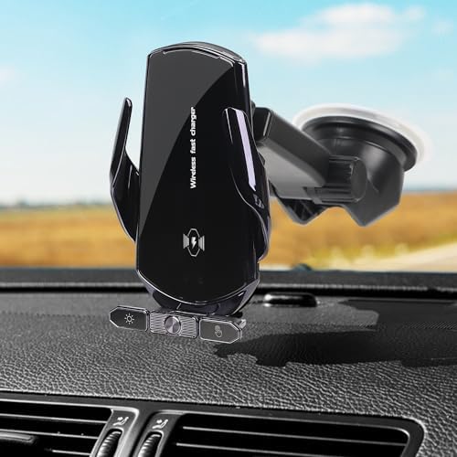 JUSCCZ 15 W Auto-Clamping Wireless Car Phone Holder – Fast Charging Solution for Smartphones with Secure Grip and Elegant Black Design for Safe Navigation While Driving