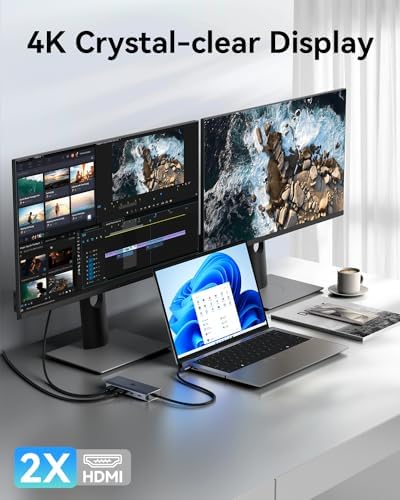 Revolutionize Your Workspace with the Ultimate 13-in-1 USB C Docking Station – Dual Monitor Multiport Adapter for Seamless Triple Display, Featuring 2 HDMI, Display Port, 8 USB Ports, Gigabit Ethernet, and Audio Output – Perfect for Mac Book, Dell, HP, Lenovo Think Pad, and Surface – Unmatched Performance and Connectivity for Enhanced Productivity