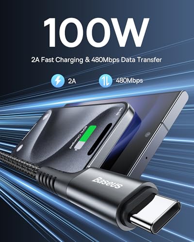 Baseus Retractable Coiled USB Type C Charging Cables – 2-Pack Durable 3.3 ft Design with 100 W Fast Charge Capability, Ideal for i Phone 15, Galaxy S24/S23, and More – Tangle-Free Nylon Braided Structure for Efficient On-the-Go Power Solutions