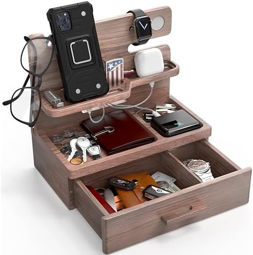 BarvA Phone Docking Station with Drawer Organizer | Night Stand Desk Charging Station | Upgraded Nightstand Organizer | Dresser Smart Watch Earbuds Phone Stand | Room Decor Gifts for Women Men Mom – Enhanced Compatibility and Speed