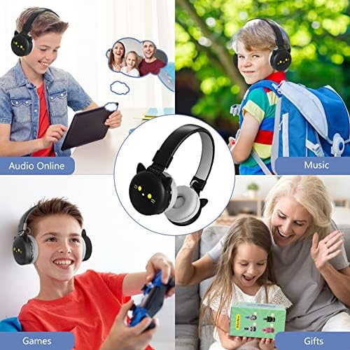 Safe and Fun Black Cat Wireless Over-Ear Headphones for Kids Aged 3-12 – 85 d B Volume Limiter, 30-Hour Playtime, Bluetooth 5.0, FM Radio & TF Card Support – Exceptional Audio Experience for Young Listeners with Ultimate Safety Features