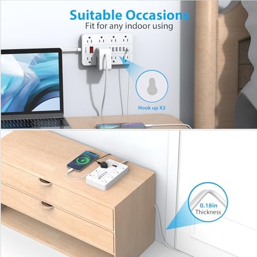 Ultimate Power Strip Surge Protector with USB-C – 8 Spacious Outlets & 6 Fast-Charging USB Ports – 5 ft Wall-Mountable Extension Cord for Phones, Tablets, Laptops, and Multiple Devices – Enhanced Safety & Efficiency for Home and Office Use