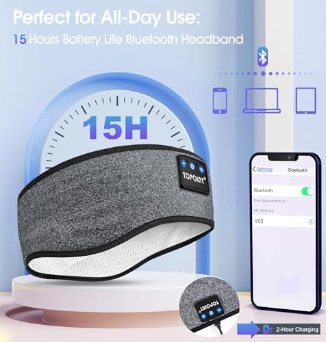 TOPOINT Premium Bluetooth Sports Headband Earphones – Unmatched Comfort for Yoga, Jogging & Sleep – Rapid USB-C Charging with Superior Sound Performance – Perfect Gift for Active Lifestyles and Relaxation Enthusiasts