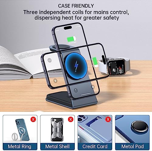 Innovative 3-in-1 Magnetic Wireless Charging Station for i Phone, Apple Watch & Air Pods – Swift, Tangle-Free Power Hub for i Phone 15/14/13/12 & Apple Watch S2-S9 – Chic Grey Aesthetic Perfect for Modern Interiors – VASIVO Robust Construction & Universal Device Compatibility