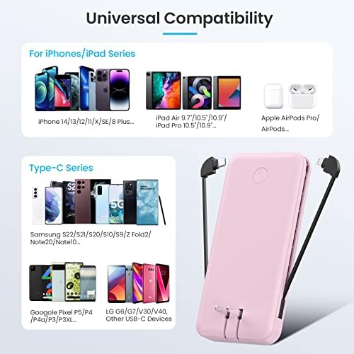 Ultra-Slim 13800 m Ah Portable Charger with Built-in Cables & AC Plug – Multi-Device USB-C Power Bank with 4 Outputs & LCD Display for i Phone, Samsung, and Android – Effortless Charging on the Go