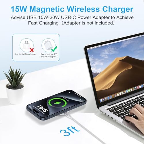 Magnetic Wireless Charger Pad – 15 W Fast Charging Station for Samsung Galaxy S24, i Phone 16 Pro Max, and Pixel 9 Pro with Built-in Kickstand for Enhanced Viewing – Universal Compatibility and Stylish Design for Home or Travel