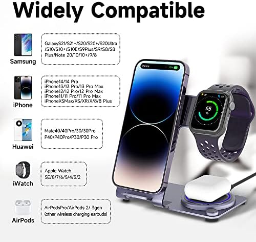 Premium Aluminum Alloy 3-in-1 Wireless Charging Station for i Phone, Apple Watch & Air Pods – Ultra-Fast Power Delivery for i Phone 15 to 11 (Pro, Pro Max), XS, XR – Sleek Minimalist Design for Effortless Clutter-Free Charging Experience