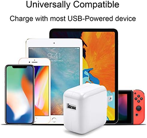 Dual Pack 12 W Fast Charging i Pad & i Phone USB Wall Charger with 6 FT Flat Cable – Portable Foldable Travel Plug for Enhanced Compatibility with Air Pods, Ideal for Home and On-the-Go Use