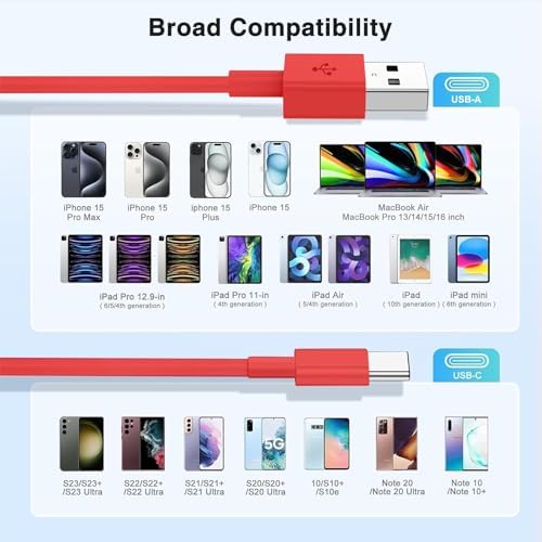 3-Pack Black [3.3FT+3.3FT+6FT] USB A to USB C Cable，USB to USB C Car Carplay Cable for iPhone 16 15 Pro Plus Pro Max，for iPad Pro/Air/Mini，for Samsung S24/S23/S22，for MacBook Pro/Air and More – Enhanced Compatibility and Speed