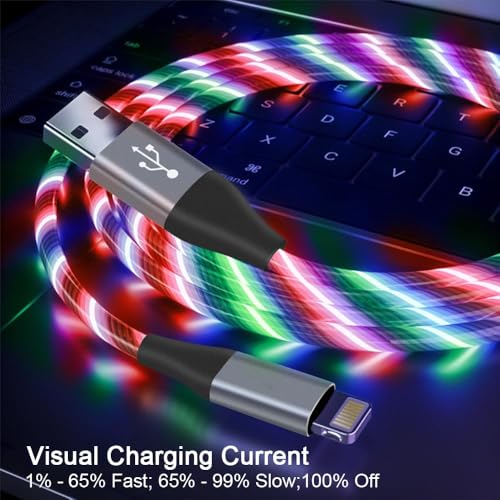 LED Light-Up i Phone Charging Cable – MFi Certified 6 FT USB A to Lightning Fast Charger for i Phone 13, 12, 11, X, XS, XR, 8, 7, 6 S, 5 S, i Pad, i Pod Touch (Durable Purple Design) – Effortless Monitoring & Enhanced Speed