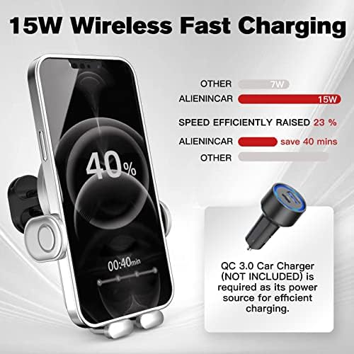 15 W Fast Wireless Car Charger with Auto-Clamping Mount – Effortless Air Vent Holder for i Phone 14/13/12/11/Pro/Xr/Xs/X/8 and Samsung S22/S21/S20 – Sleek Black Design for Enhanced Compatibility and Safety on the Go