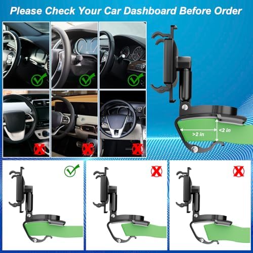 JFX Dashboard Smartphone Mount: Effortless One-Handed Operation for 4.3-7.6 Inch Devices, Thick Case Compatible Clip-On Car Holder for Enhanced Driving Convenience and Safety