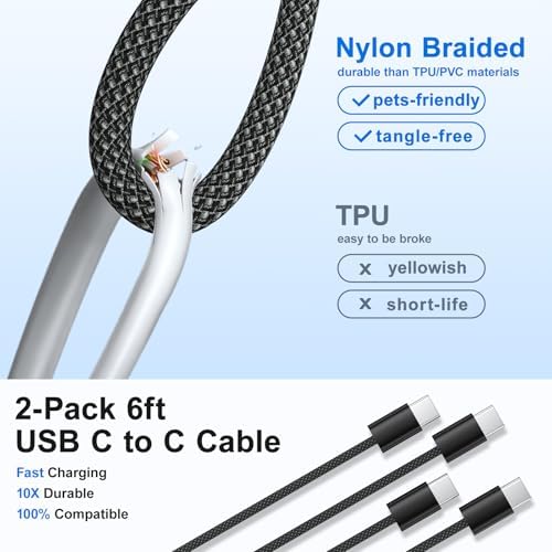 Excgood 25 W Ultra-Fast USB C Charger with 6 ft Durable Braided Type C Cable – Optimal Charging Solution for Galaxy S25/S24/S23/S22 – Dual Pack for Home & On-the-Go – Enhanced Power Delivery with Safety Features