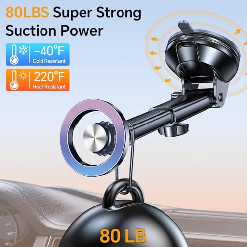 Mag Safe Car Mount – Versatile Magnetic Phone Holder for Windshield, Vent, and Dash – Secure Suction Cup Design for i Phone 12-16 Including Pro Max – Enhanced Compatibility, Quick Install, and Hands-Free Navigation for Ultimate Driving Safety and Convenience