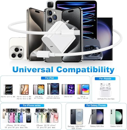 Ultra-Fast 20 W USB-C i Pad Pro Charging Bundle – 6 FT Type-C Cable & Compact Wall Adapter for i Pad Pro 11/12.9/10/A16/Mini 7/6/Air 13 – Enhanced Safety Features & Portable Design for Busy Lifestyles