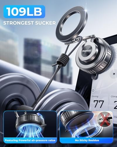 DIMONCOAT 2025 Upgraded 360° Rotation Vacuum Magnetic Phone Holder for Car,for Suction Cup Phone Mount Stand [109+LBS Strongest Suction & Magnetic] Adjustable Swivel Lock, for Your Car/Mirror – Enhanced Compatibility and Speed