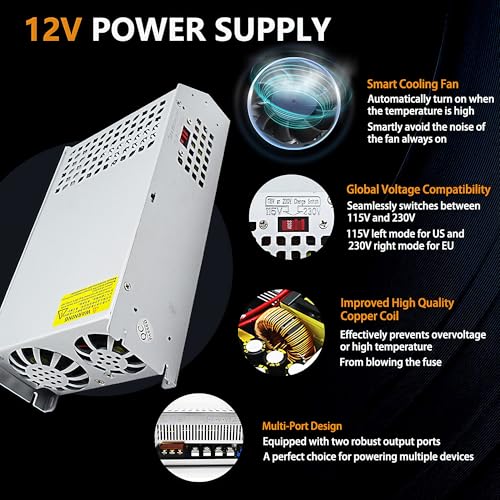 High-Performance 600 W AC to DC Power Adapter – Universal 110 V/220 V Input to Stable 12 V Output – Perfect for LED Lighting, CCTV Surveillance, and RV Power Solutions – Robust 50 A Switching Regulator for Dependable Energy Delivery and Enhanced Device Compatibility