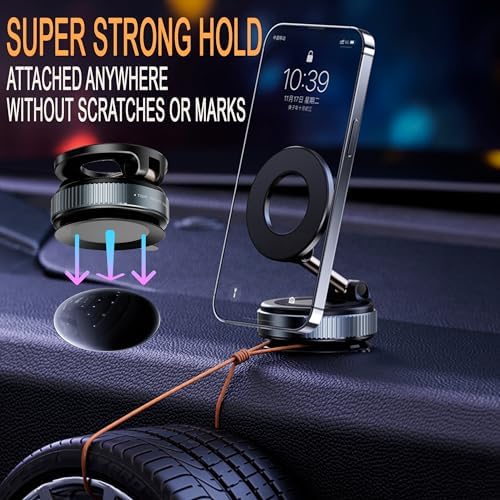 Magnetic 360° Car Phone Holder – Strong Vacuum‑Lock Suction Cup | Dashboard & Windshield Mount | Universal for iPhone, Samsung & All Smartphones – Enhanced Compatibility and Speed