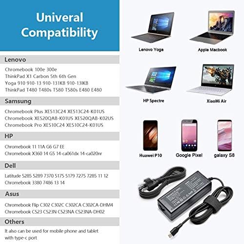 Universal 45 W USB-C Power Charger for Acer Chromebook Models – Fast Charging, Enhanced Compatibility & Reliable Performance for All USB-C Devices – Ideal for Spin 11, R721, CB514, and More – 365-Day Money-Back Guarantee & 24/7 Tech Support