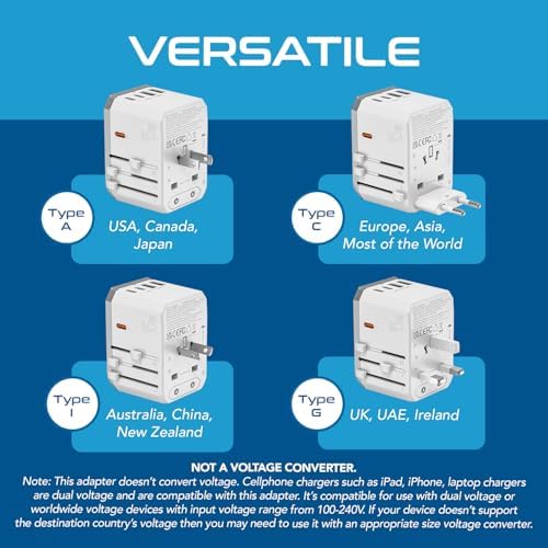 Compact Travel Power Adapter Set for Brazil, Peru & Chile – 20 W Dual USB & USB-C Charger with 2 USA Sockets – Fast Charging with Type C & N Attachments – Portable Plug Converter for Global Travelers – Stay Connected Anywhere