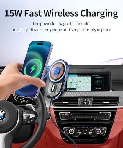 Wireless Charging car Phone Holder for BMW X1 2016-2022/BMW X2 2018-2023 Accessories 8.8-inch Screen Fixed Clip,360° Rotation car Phone Mount Compatible with MagSafe – Enhanced Compatibility and Speed