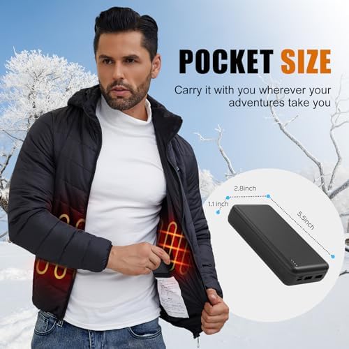 Stay Cozy Anywhere: 20000 m Ah 5 V/2 A Heated Electric Vest Battery Pack with Dual USB Output – Ideal Power Bank for Heated Jackets, Hoodies, and Pants for Men & Women – Enhanced Safety Features for Reliable Outdoor Comfort