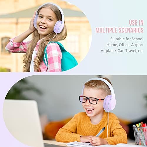 Rockpapa L22 Purple Over-Ear Headphones for Kids & Women – Lightweight, Foldable, and Durable Wired Design with Built-In Microphone for Clear Hands-Free Communication, Perfect for School, Travel, and Daily Use – High-Quality Stereo Sound and Tangle-Free Cord for Seamless Audio Enjoyment