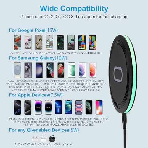15 W Fast Wireless Charging Pad Duo for Samsung Galaxy S24 FE, S25 Ultra, Z Flip6, Google Pixel 9, i Phone 16 & More – Enhanced Compatibility, Sleek Design & Safety Features Included