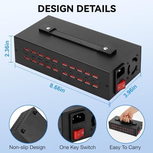 200 W USB-C Charging Hub with 20 Ports – Fast Charge Station for i Phone, i Pad, Kindle, and More – Multi-Device Power Solution with Enhanced Safety Features – Portable USB Wall Charger for Home and Office Use – Efficient Multi-Device Charging Station