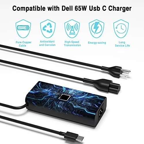 High-Speed 65 W USB-C Charger for Dell Latitude & XPS Series – Versatile AC Adapter Compatible with 5520, 5420, 7320, Chromebook 3100, XPS 13 & More – Enhanced Power Delivery & Durability with One-Year Warranty – Optimal for Fast Charging & Reliable Performance