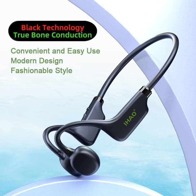 IHAO Ultra-Light Bone Conduction Bluetooth Headphones with Built-In MP3 Player – Open-Ear Ergonomic Earbuds for Active Lifestyles, Perfect for Cycling, Running, and Skiing – Sweat-Proof, Comfortable Fit with Exceptional Sound Clarity and Surround Awareness