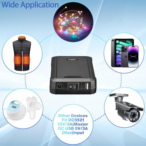 Rapthor 12 V 6500 m Ah & 5 V 13000 m Ah Rechargeable Lithium-Ion Power Bank – Versatile Fast Charger for Heated Jackets, CCTV Cameras, and More – Lightweight, Compact Design for Outdoor Adventures – Enhanced DC Output Compatibility and Safety Features