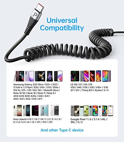 Coiled USB C to USB C Charger Cable 2-Pack (3 FT) – Fast Charging for i Phone 16/15/15 Pro/15 Plus/15 Pro Max & Samsung Galaxy S23 – Tangle-Free Design for Effortless Use in Car or Home – Durable, Flexible Power Solution for All USB C Devices