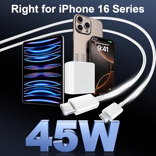 Accelerate Your Power Needs with Our 45 W Ultra-Fast USB-C Charger for Phone 16 Series – Includes a 10 ft Type C Cable in Eye-Catching Purple – Perfectly Crafted for Swift Power Delivery to Phone 16 Pro, Max, Plus & Earlier Models – Unleash Maximum Charging Efficiency and Aesthetic Appeal for Tech Enthusiasts on the Move