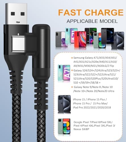 sweguard 10 FT Right Angle USB Type C Charger Cable – Durable Nylon Braided 2-Pack for i Phone 15/16 Pro Max & Samsung Galaxy Models – Enhanced Fast Charging & Tangle-Resistant Design for Ultimate Convenience and Performance