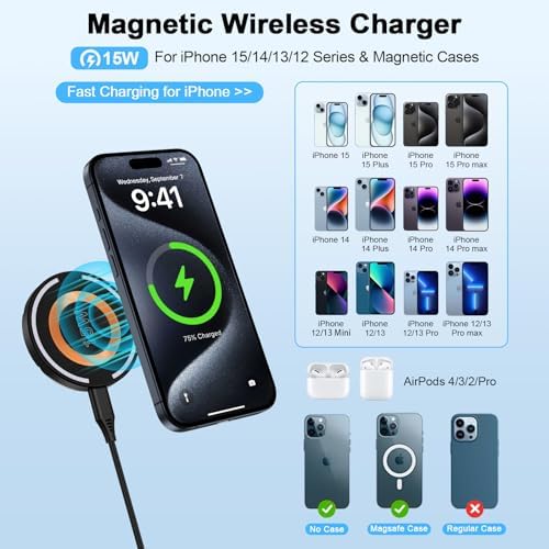 Samsung Galaxy S24 Ultra Wireless Charging Stand – 15 W Magnetic Fast Charger for Galaxy S24, S23 FE, S22, S21, S20, Z Flip/Fold 6 & i Phone 15/14/13/12 Pro Max – Stylish & Efficient Charging Station with Safety Features