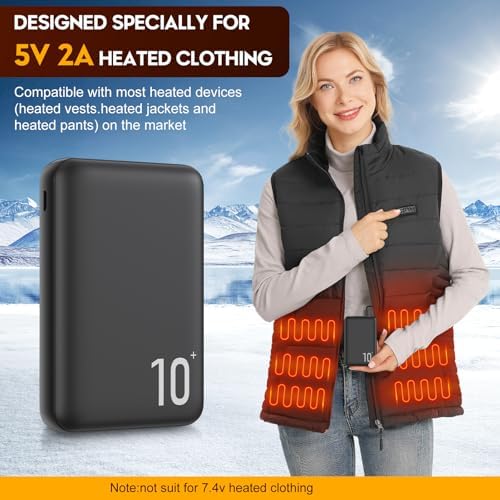 High-Capacity 10,000 m Ah Heated Vest Battery Pack – Efficient 5 V 2 A Power Bank for Ultimate Comfort in Heated Clothing – Lightweight & Durable Design for Outdoor Adventures