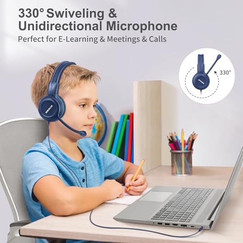 Stylish Pink Kids’ Headphones with Noise-Canceling Boom Mic – Simolio Wired On-Ear Stereo Headset for School, Gaming & Learning – Comfortable, Safe Volume Control & Durable Design for Girls, Teens & Students