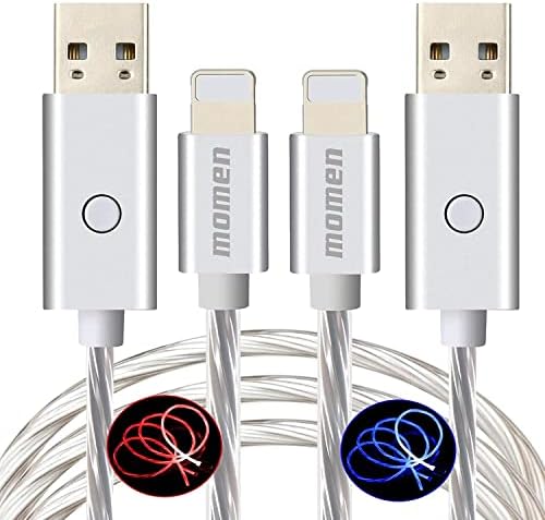 momen LED i Phone Charger Cable – 6 ft Light-Up Charging Cord with Switch Button, MFi Certified USB Fast Charging for i Phone 14/13/12/11/XS Max/XS/XR/X/8/7/Plus/SE/i Pad (Blue & Red) – Style Meets Functionality for Quick Connectivity and Enhanced Performance