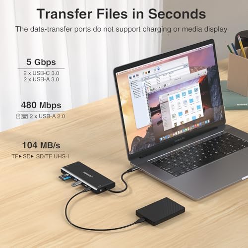 Transform Your Workspace with the Ultimate 14-in-1 USB-C Docking Station – Elevate Productivity with Dual Monitor Support, 2 HDMI & Display Port Outputs, 7 Versatile USB Ports, Stable Ethernet Connectivity, and Audio Output – Ideal for Dell, HP, Lenovo Think Pad & Surface Laptops – Sleek Silver Design for Professional Environments
