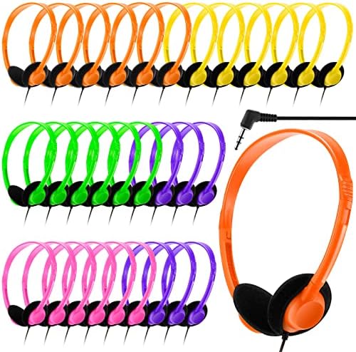 Yunsailing 30-Pack Classroom Headphones – Lightweight & Durable On-Ear Headsets with 3.5 mm Jack for Engaging Learning – Cheerful Light Yellow Color for Students and Teachers in Educational Settings