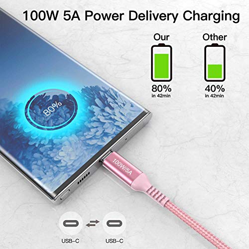 Elevate Your Charging Experience with Awnuwuy 100 W Pink USB C to USB C Cable – 10 ft Long (2-Pack) for Fast Charging & Data Transfer, Compatible with i Phone 15 Series, i Pad Pro, Mac Book Air, Samsung Galaxy S23/S22, Pixel 6 – Stylish Durability & Enhanced Performance for All Your Devices