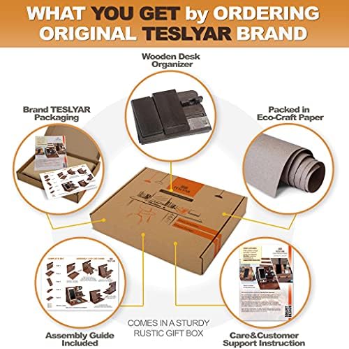 TESLYAR Wood Phone Docking Station for Men – Desktop or Nightstand Organizer – Birthday Gifts for Men, Dad – Anniversary Idea from Wife – Key Holder, Stand Wallet, Watch & Essentials (Antique Brown) – Enhanced Compatibility and Speed