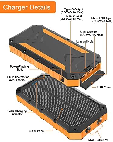 Ultimate 38800 m Ah Waterproof Solar Power Bank – High-Capacity Outdoor Charger with Dual USB-C Ports & Integrated LED Flashlights for i Phone, Samsung, i Pad – Perfect for Camping, Hiking, and Outdoor Adventures