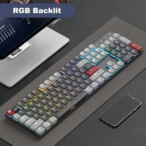 Transform Your Workspace with the Mage Gee Moon104 Wireless Mechanical Keyboard – RGB Backlit, Triple-Mode Connectivity (2.4 GHz, Bluetooth, USB-C) for Enhanced Productivity on PCs, Laptops, and Smart TVs – Ergonomic Design for Comfort and Speed