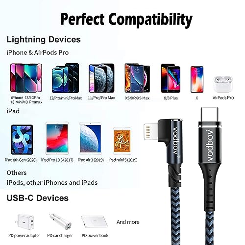 USB-C to Lightning Braided Charging Cable Duo – Fast Charging 90 Degree Right Angle Cord for i Phone – MFi Certified, Durable 10 ft & 6 ft Lengths in Sage Purple – Optimal Comfort & Style for Gaming and Daily Use