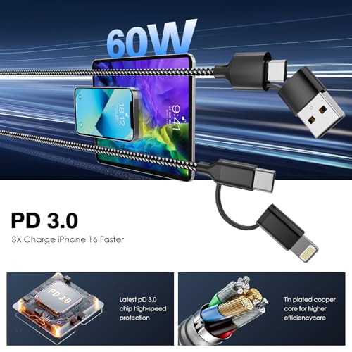 20 FT Ultra-Long i Phone Charger Cable – Fast 60 W 2-in-1 USB-C & Lightning Charging Cord for i Phone 16/15/14/13/12/11, i Pad & Mac Book – Durable Braided Design for Home, Office & Outdoor Use – Unmatched Flexibility and Rapid Power Delivery