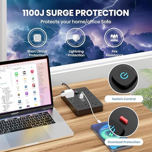 Dual Joule Loom 2-Pack Power Strip Surge Protector with 11 Outlets, 6 Fast USB Ports, 5 Ft Extension Cord, Space-Saving Flat Plug, Wall-Mount Design, Overload Safety for Home & Office Charging Stations – Ultimate Device Compatibility and Speed Enhancement