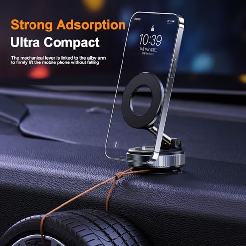 Foluu Magnetic Car Phone Holder – Strong Vacuum Suction Cup Mount 360° Rotation – Compatible with iPhone 16 15 14 13 12 Android – Car Accessories (White) – Enhanced Compatibility and Speed