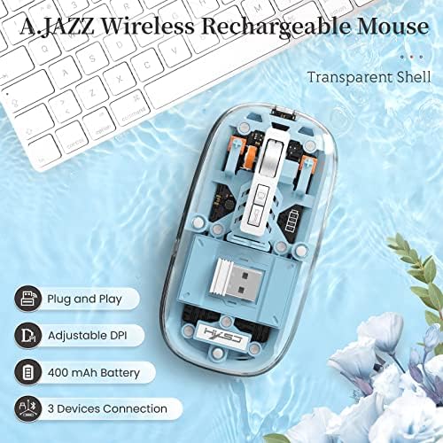Sleek A.JAZZ Wireless Bluetooth 5.1 & 2.4 G Mini Mouse – Lightweight, Rechargeable, and Silent for Ultimate Focus in Office, PC, Mac, and i Pad Use – Stylish Transparent Design with Nano USB-C Receiver for Enhanced Compatibility and Performance